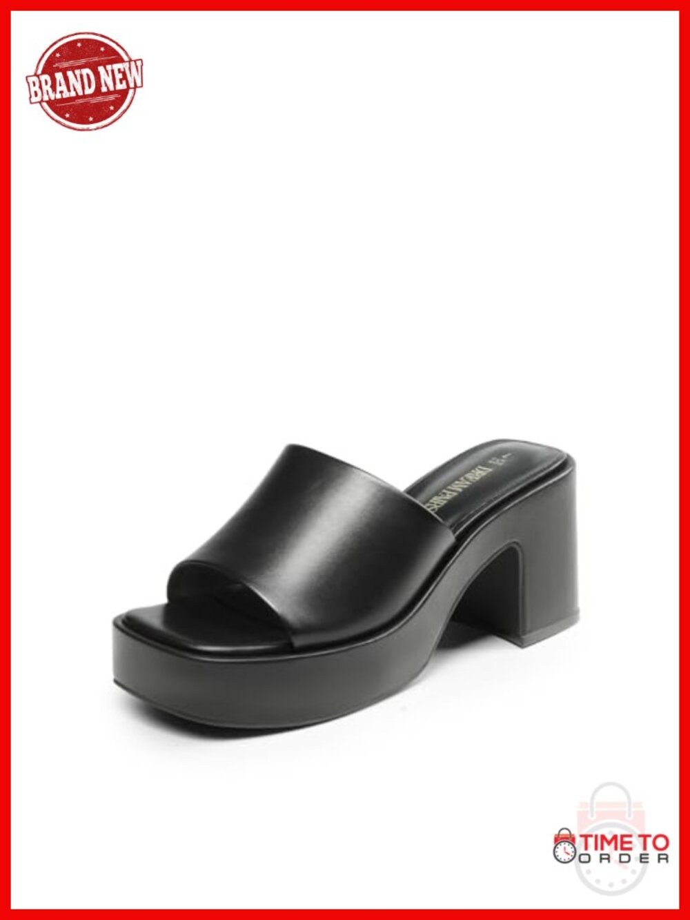 Women's Chunky Platform Heeled Sandals Square Toe Slip On Faux Leather
